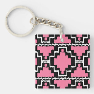 Llavero Patrón Azteca Ikat - Rosa Fuchsia, Negro y Blanco