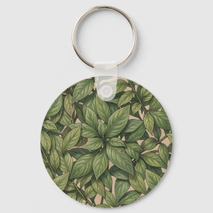 Llavero Patrón Botánico Vintage de Hoja Verde Sin Costuras
