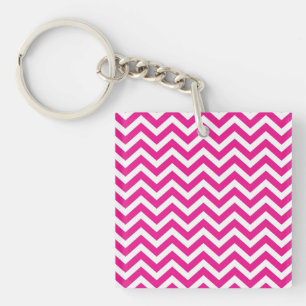 Llavero Patrón Chevron blanco y rosa caliente