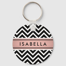 Llavero Patrón Chevron rosa y negro Girly Faux Rosa Gold