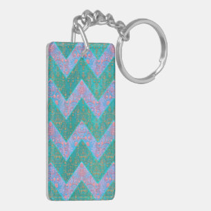 Llavero Patrón Chevron Turquesa Púrpura Azul Damask