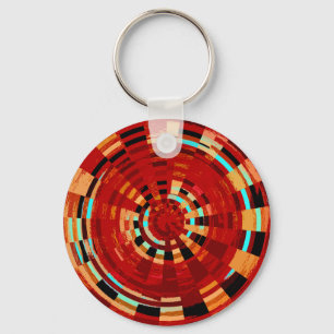 Llavero Patrón circular retro rojo negro azul amarillo mar