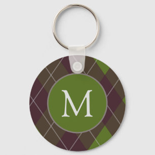 Llavero Patrón Clásico de Argyle Verde Oscuro con Monogram
