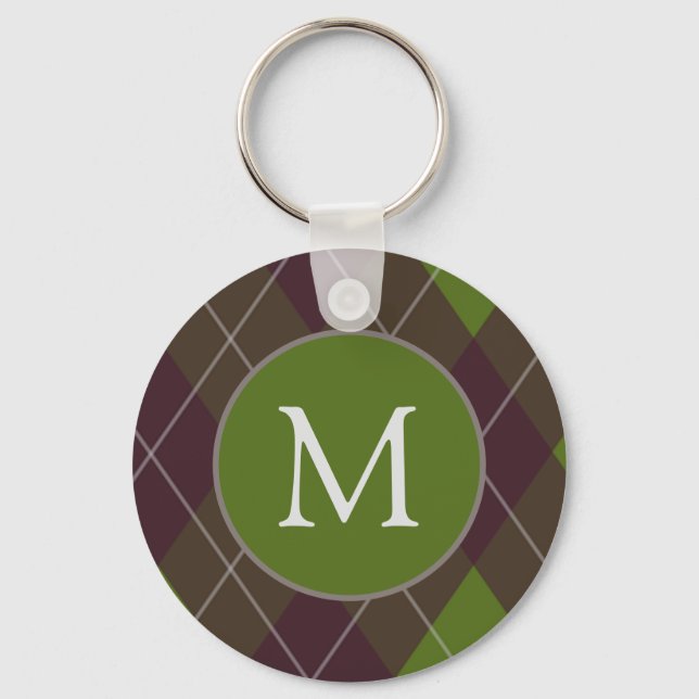 Llavero Patrón Clásico de Argyle Verde Oscuro con Monogram (Anverso)