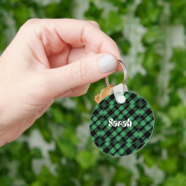 Llavero Patrón Clásico de Cuadros Verdes Navideños