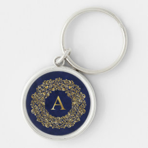 Llavero Patrón clásico de Damask dorado inicial
