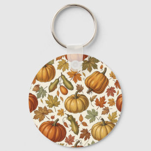 Llavero Patrón continuo de calabaza y hoja de otoño