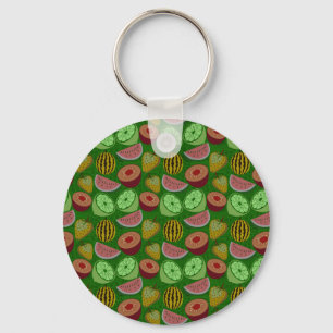 Llavero Patrón continuo de frutas tropicales y fondo verde