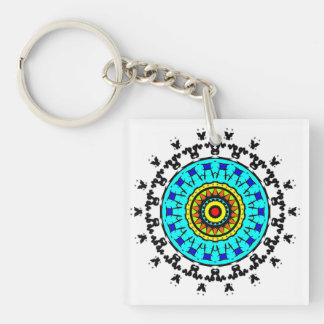 Llavero Patrón continuo de mandala floral cian vívido y do