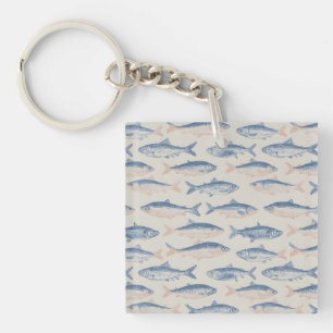 Llavero Patrón continuo de peces vintage dibujados a mano