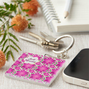 Llavero Patrón continuo floral rosa caliente personalizado