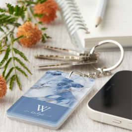 Llavero patrón costero abstracto de mármol azul