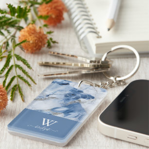 Llavero patrón costero abstracto de mármol azul