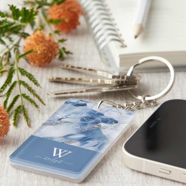 Llavero patrón costero abstracto de mármol azul (Frente Derecha)