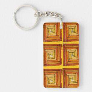 Llavero Patrón cuadrado marrón y amarillo Art Deco