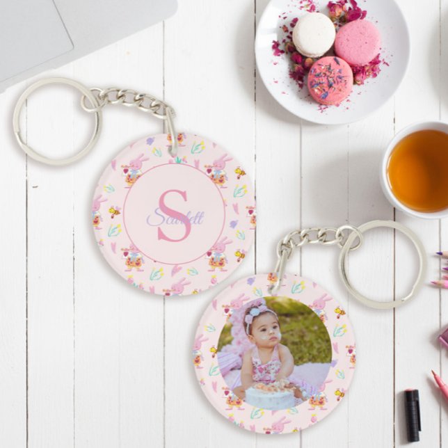 Llavero Patrón de abeja de conejito lindo Monograma Nombre (Subido por el creador)