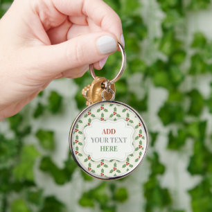 Llavero Patrón de acebo de Navidad Acebo verde Bayas rojas
