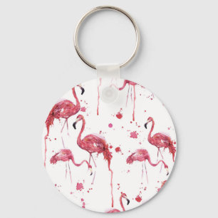 Llavero Patrón de acuarela de flamenco, diseño vibrante.