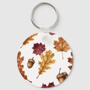 Llavero Patrón de acuarela de hojas de roble de otoño