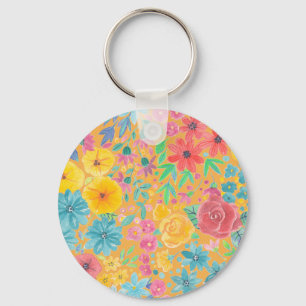 Llavero Patrón de acuarela floral en amarillo