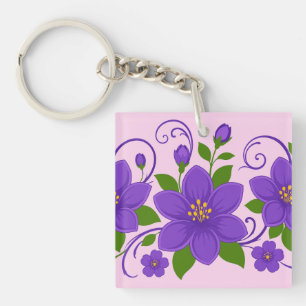 Llavero Patrón de adorno floral morado elegante