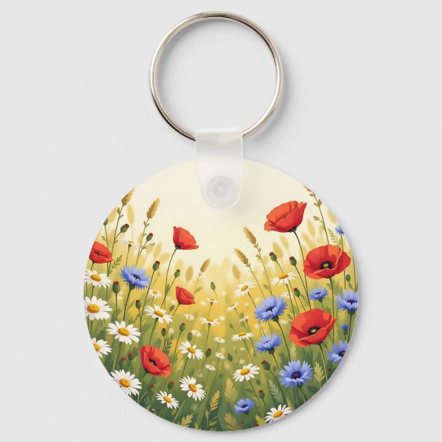 Llavero Patrón de amapola de prado de flores silvestres (Anverso)