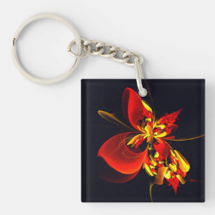 Llavero Patrón de arte abstracto moderno floral amarillo r