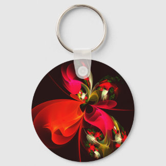 Llavero Patrón de arte abstracto rojo verde floral moderno