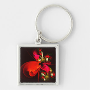 Llavero Patrón de arte abstracto rojo verde floral moderno