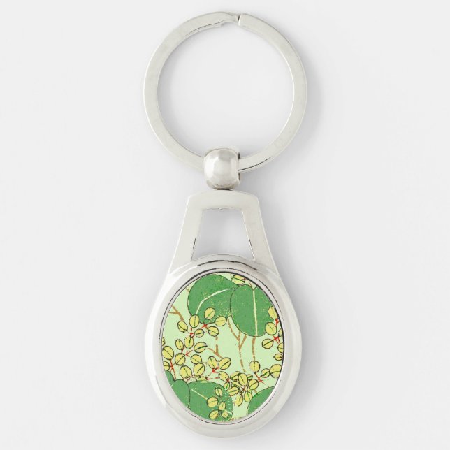 Llavero Patrón de arte botánico floral de hoja japonesa (Anverso)