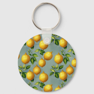Llavero Patrón de arte de limones y hojas vintage sobre gr