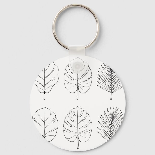 Llavero Patrón de arte de línea de hojas tropicales (Anverso)