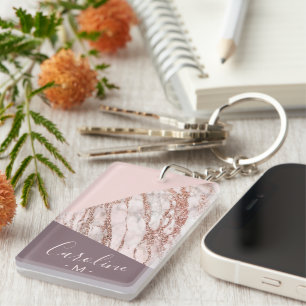 Llavero Patrón de arte de mármol rosa dorado personalizado