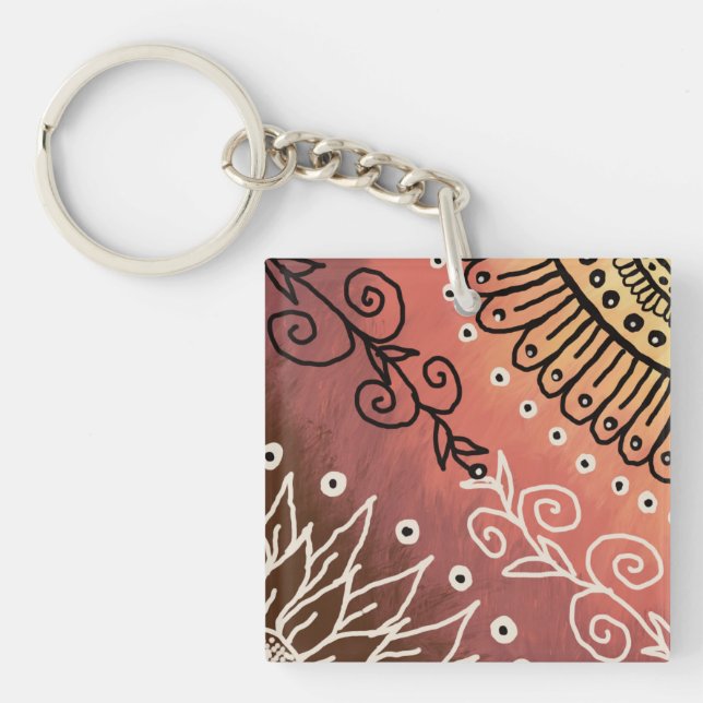 Llavero Patrón de arte gracioso rojo (Frente)