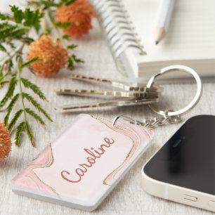 Llavero Patrón de arte jaspeado personalizado rosa dorado