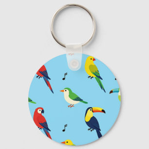 Llavero Patrón de Aves Tropicales Coloridas