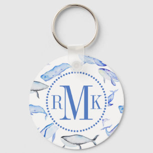 Llavero Patrón de ballena azul acuarela