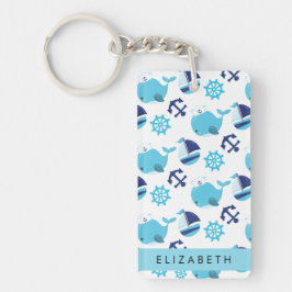Llavero Patrón de ballenas, ballenas azules, tu nombre