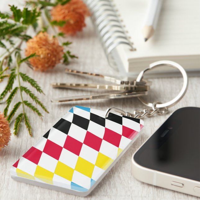 Llavero Patrón de bandera de diamante azul amarillo rojo n (Frente Derecha)