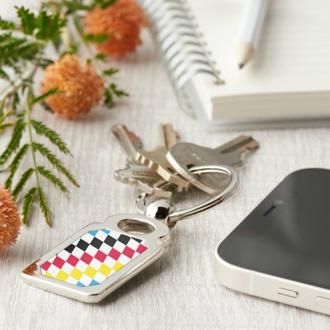 Llavero Patrón de bandera de diamante azul amarillo rojo n (Lateral)