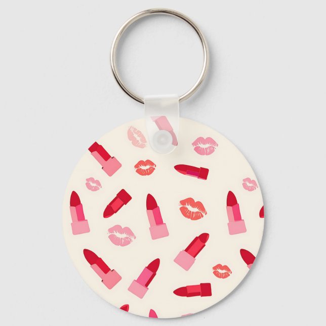 Llavero Patrón de beso con lápiz labial rosa (Anverso)