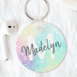 Llavero Patrón de Bonito glamuroso y colorido purpurina<br><div class="desc">Moda estética de fondo purpurina bokeh de bonito en hermosos colores pastel,  que puede personalizar con su monograma y/o nombre personalizado.</div>