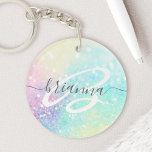 Llavero Patrón de Bonito glamuroso y colorido purpurina<br><div class="desc">Moda estética de fondo purpurina bokeh de bonito en hermosos colores pastel,  que puede personalizar con su monograma y/o nombre personalizado.</div>