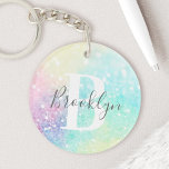 Llavero Patrón de Bonito glamuroso y colorido purpurina<br><div class="desc">Moda estética de fondo purpurina bokeh de bonito en hermosos colores pastel,  que puede personalizar con su monograma y/o nombre personalizado.</div>