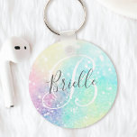 Llavero Patrón de Bonito glamuroso y colorido purpurina<br><div class="desc">Moda estética de fondo purpurina bokeh de bonito en hermosos colores pastel,  que puede personalizar con su monograma y/o nombre personalizado.</div>