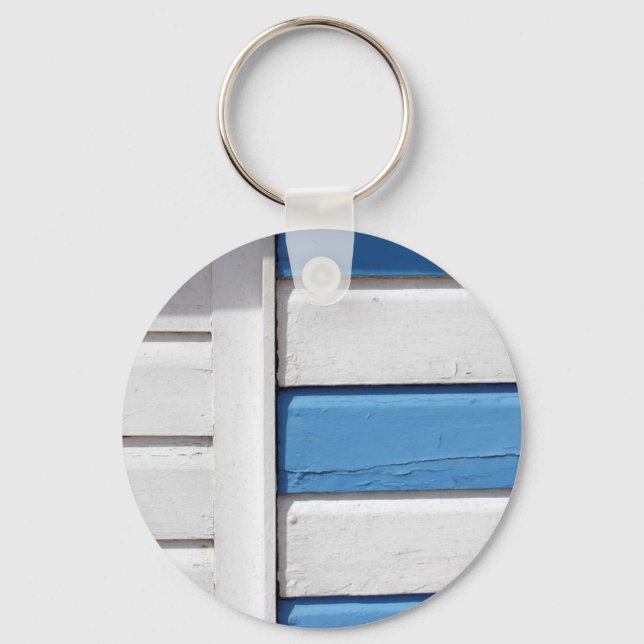 Llavero Patrón de cabañas de playa azul y blanco (Anverso)