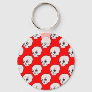 Llavero Patrón De Calavera En Fondo Rojo