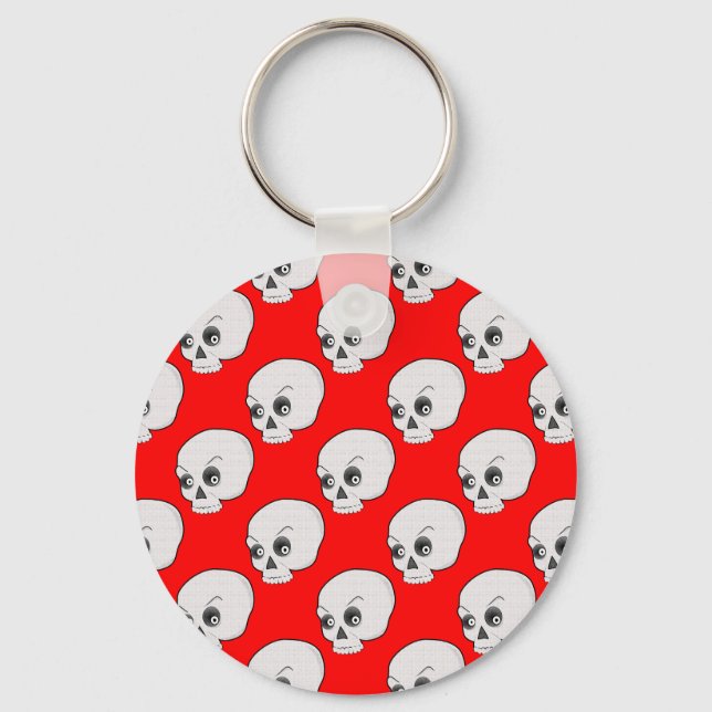 Llavero Patrón De Calavera En Fondo Rojo (Anverso)