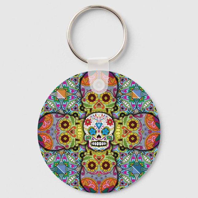 Llavero Patrón de calaveras azucareras (Anverso)