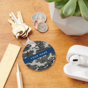 Llavero Patrón de camuflaje gris, tu nombre, personaliza